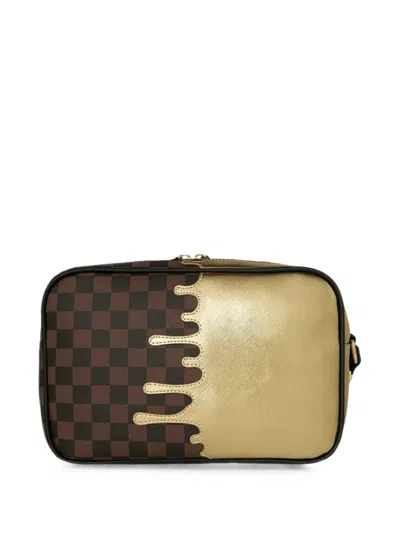 Sprayground Sharks In Paris Gold Drip Wash Bag In Multi
