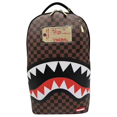 Pre-owned Sprayground Sharks In Paris Lost & Found Backpack 'brown Check/lost & Found Print' | Multi-color | M In Multicolor