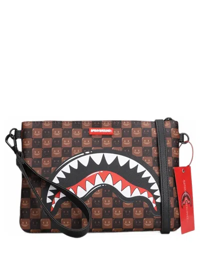 Sprayground Sharks In Paris Wtf Bubble Brown Check Clutch Bags