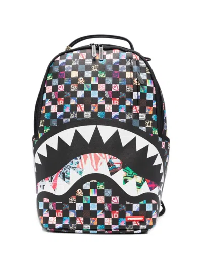 Sprayground Sharkverse Universe Checkered Backpack In Black