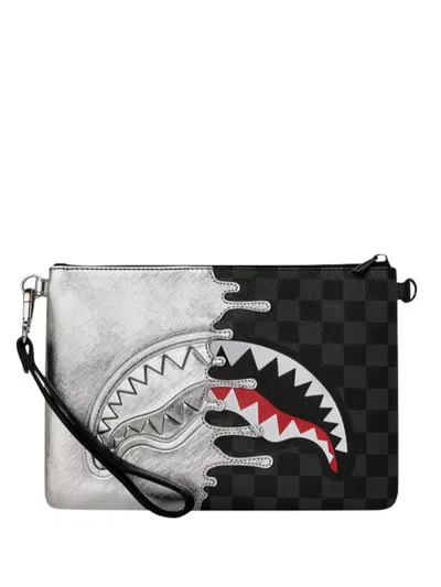 Sprayground Spectre Crossover Mouth-print Checkered Clutch Bag In Multi