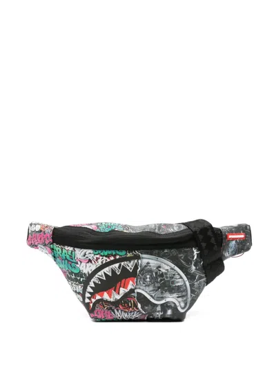 Sprayground Split Cybershark Savvy Graffiti-print Bag In Black