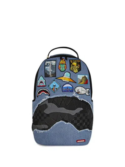 Sprayground Tear 3am Global Stopover Patch-detail Backpack In Blue