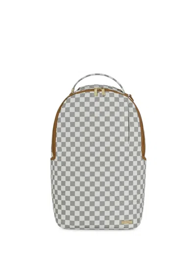 Sprayground The Private Jet Shark Club-high Altitude Embossed Checkered Backpack In White