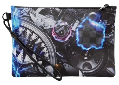 Pre-owned Sprayground The Undercurrent Sharkinator 3 Crossover Clutch In Black/grey Checker