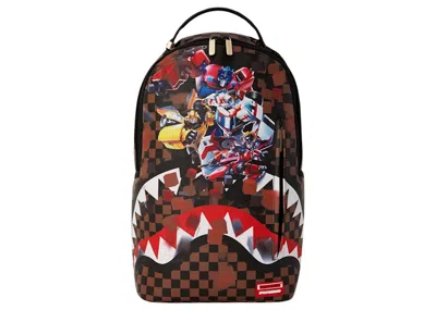 Pre-owned Sprayground Transformers Protect The Planet (dlxv) Backpack In Brown
