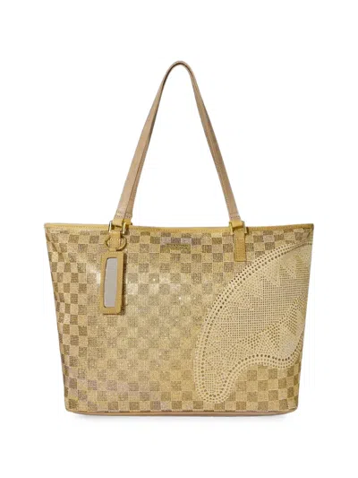 Sprayground Trinity 24k Rhinestone-embellished Checkered Tote Bag In Nude