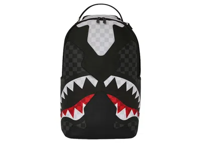 Pre-owned Sprayground Triple Decker Heir To The Throne Shark Backpack In Black/white/grey