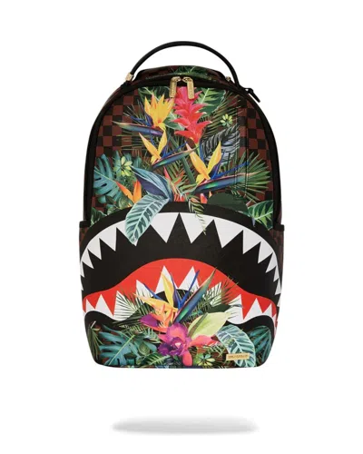 Sprayground Tropical Floral Print Checkered Backpack In Gray