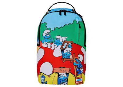 Pre-owned Sprayground X Smurfs Mushroom Village (dlxsr) Backpack