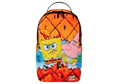 Pre-owned Sprayground X Spongebob Don't Mess With Spongebob (dlxsr) Backpack In Orange