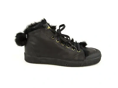 Pre-owned Spring Court Women's Leather And Fur B2 Rabbit Sneakers Black 7