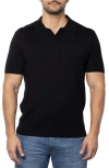Spring + Mercer Cable Short Sleeve Johnny Collar Sweater In Black