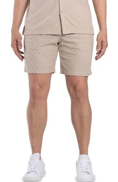 Spring + Mercer Casual Jacquard Terry Shorts In Beige