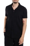 Spring + Mercer Classic Fit Textured Knit Camp Shirt In Black