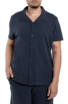 Spring + Mercer Classic Fit Textured Knit Camp Shirt In Dusty Ink Blue