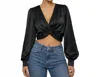 Spring + Mercer Cropped Twist Front Top In Black In Black