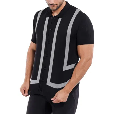 Spring + Mercer Jacquard Polo Sweater In Black/heather Grey