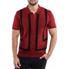 Spring + Mercer Jacquard Polo Sweater In Burgundy/black