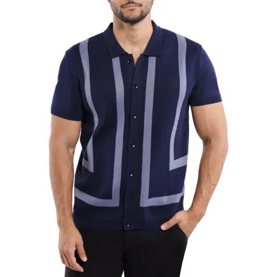Spring + Mercer Jacquard Polo Sweater In Navy/heather Slate