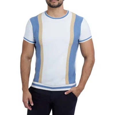 Spring + Mercer Jacquard Short Sleeve Sweater In Multi/blue