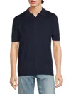 Spring + Mercer Cable Short Sleeve Johnny Collar Sweater In Navy