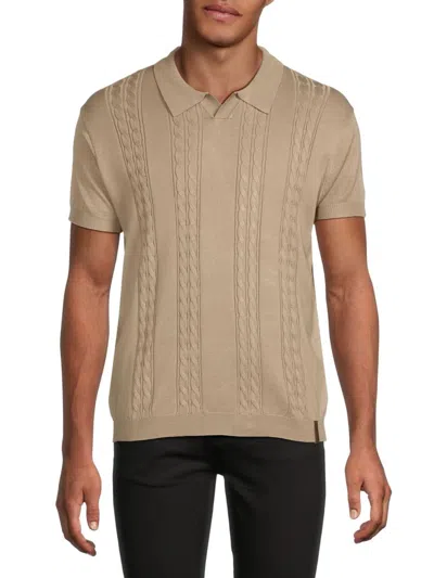 Spring + Mercer Men's Cable Knit Polo In Taupe