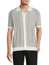 Spring + Mercer Men's Short Sleeve Polo Cardigan In Grey White