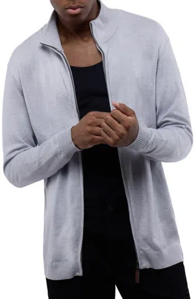 Spring + Mercer Mock Neck Full Zip Sweater In Light Heather Grey