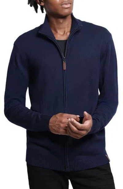 Spring + Mercer Mock Neck Full Zip Sweater In Navy