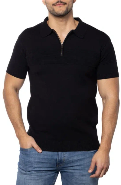 Spring + Mercer Ottoman Accent Short Sleeve Half-zip Sweater In Black