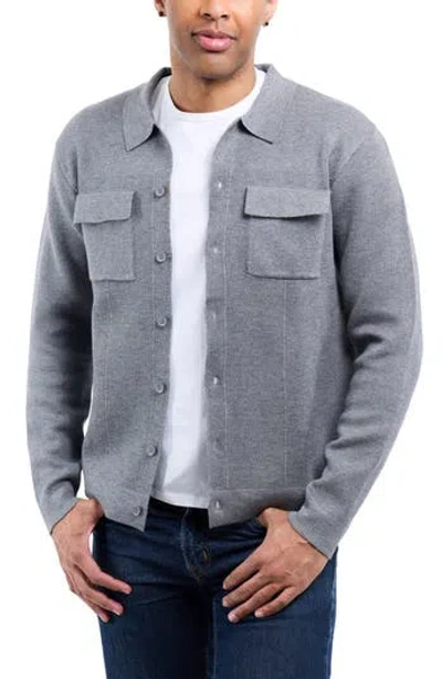 Spring + Mercer Patch Pocket Button-up Polo Sweater In Multi