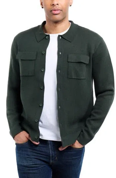 Spring + Mercer Patch Pocket Button-up Polo Sweater In Multi