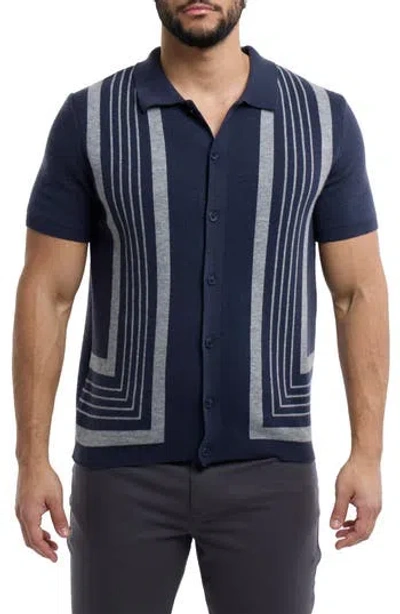 Spring + Mercer Stripe Polo Sweater In Blue