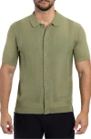 Spring + Mercer Textured Short Sleeve Button-up Sweater In Grass