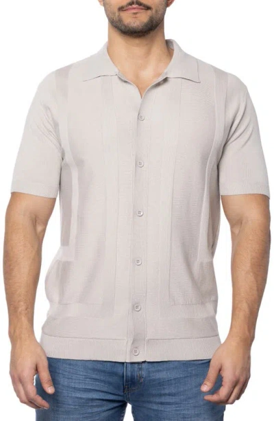 Spring + Mercer Textured Short Sleeve Button-up Sweater In Oatmeal