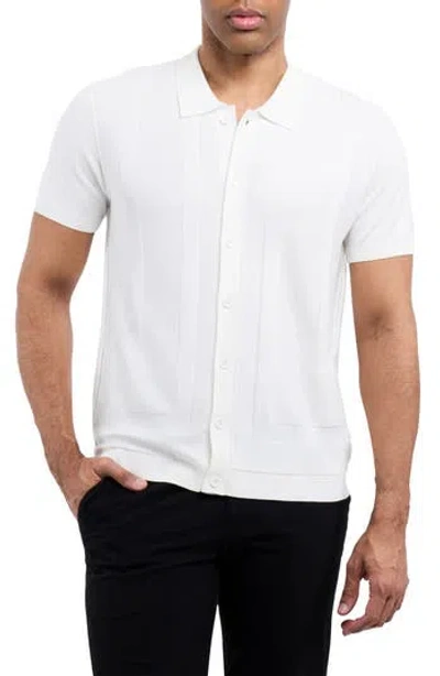 Spring + Mercer Textured Short Sleeve Button-up Sweater In Off White