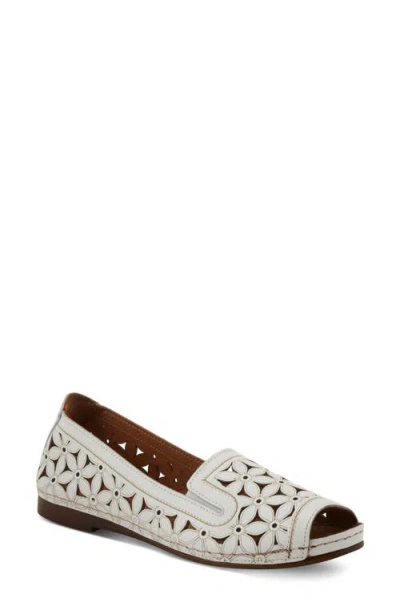 Spring Step Flowerpeep Perforated Peep Toe Flat In White