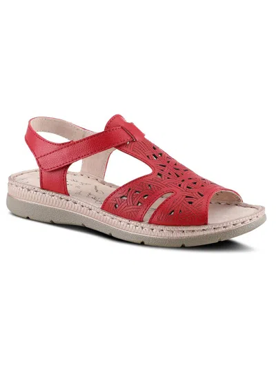 Spring Step Hermila Womens Leather Perforated Slingback Sandals In Red