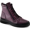 Spring Step Leather Combat Boot In Purple