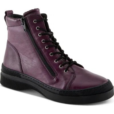 Spring Step Leather Combat Boot In Purple