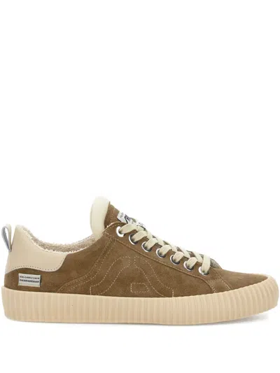 Springa Suede Embroidered Sneakers In Brown