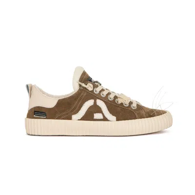Springa | Unique Vulcanized Sneakers Italian Handmade Men's Brown Wavy Suede Taupe Embroidery Sneakers