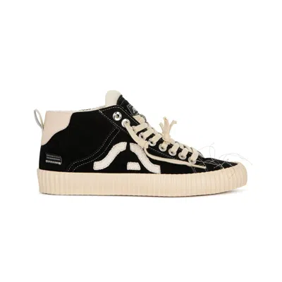 Springa | Unique Vulcanized Sneakers Italian Handmade Men's Wavy Suede Black High Top Embroidery Sneakers