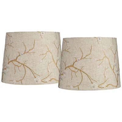 Springcrest Beige Plum Flower Set Of 2 Drum Shades 12x14x11 (spider)