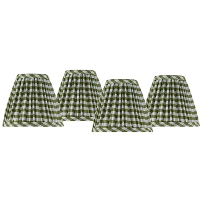 Springcrest Gingham Green Pleated Cotton Clip-on Shade (3x6x5) Set Of 4 In Multi