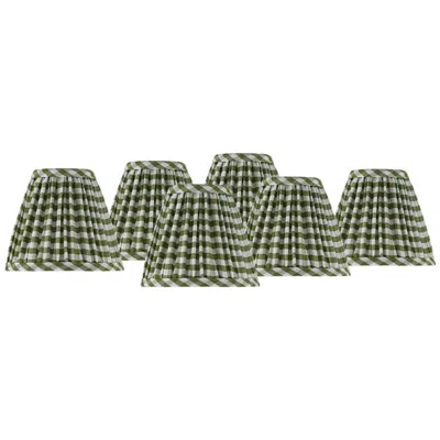 Springcrest Gingham Green Pleated Cotton Clip-on Shade (3x6x5) Set Of 6 In Multi