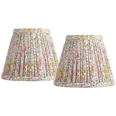 Springcrest Nelle Yellow And Peach Pleated Clip-on Shades 3.5x6x5 Set Of 2