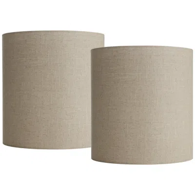 Springcrest Oatmeal Tall Linen Drum Shades 14x14x15 (spider) Set Of 2