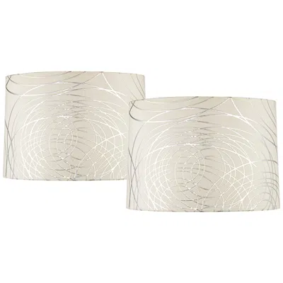 Springcrest Off-white Silver Circles Drum Shades 15x16x11 (spider) Set Of 2
